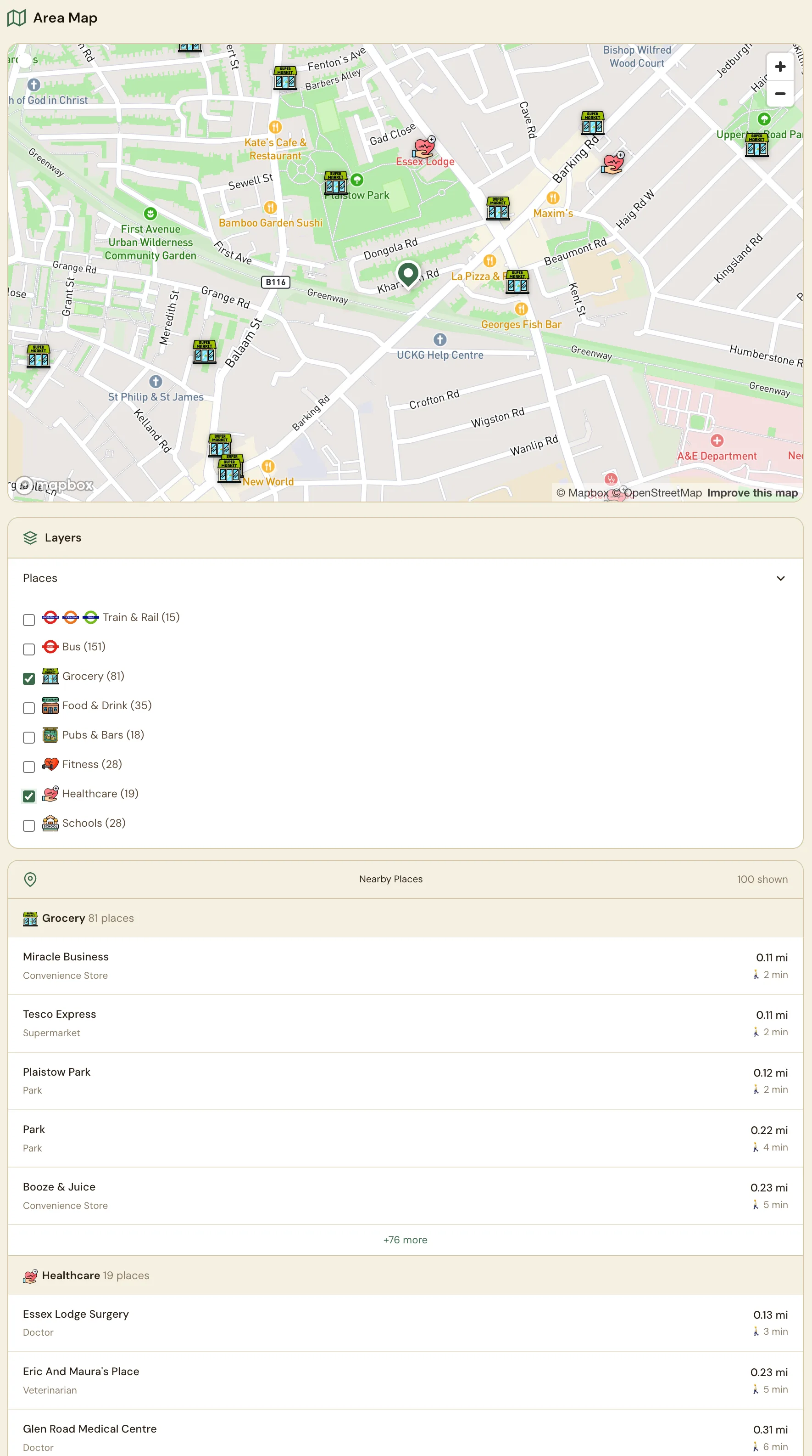 Nookaly area map showing nearby amenities, schools, healthcare, and transport
