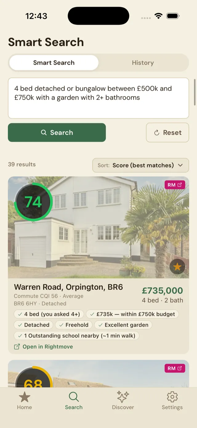 Plain-English smart search in the Nookaly app